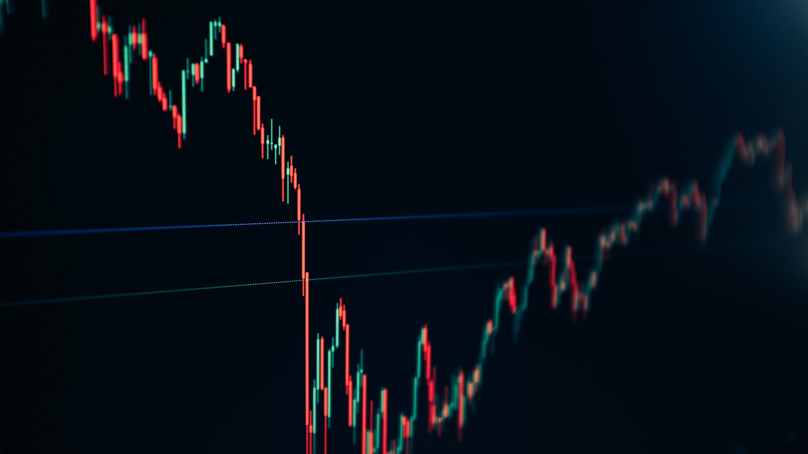 Candlestick stock chart on a dark trading screen